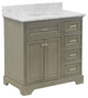 Aria 36" Bathroom Vanity, Weathered Gray, Carrara Marble