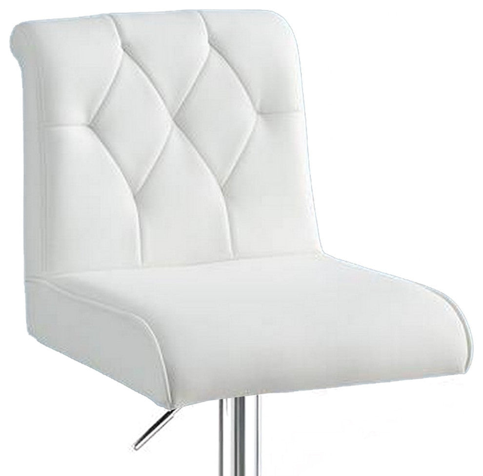 Adjustable Barstool with Rolled Button Tufted Back, Set of 2, White