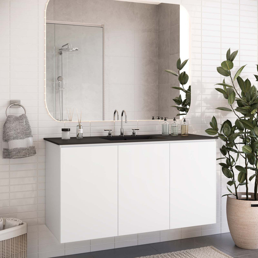 Bryn 48" Wall-Mount Bathroom Vanity, White Black