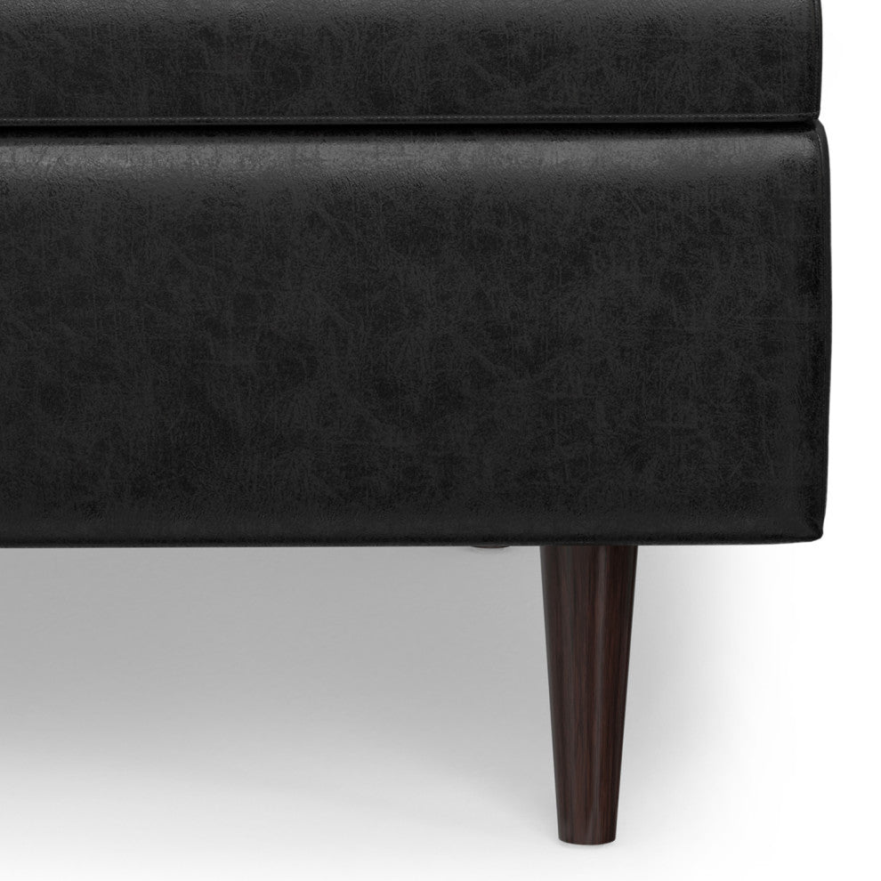 Shay Mid Century Large Square Coffee Table Storage Ottoman, Distressed Black