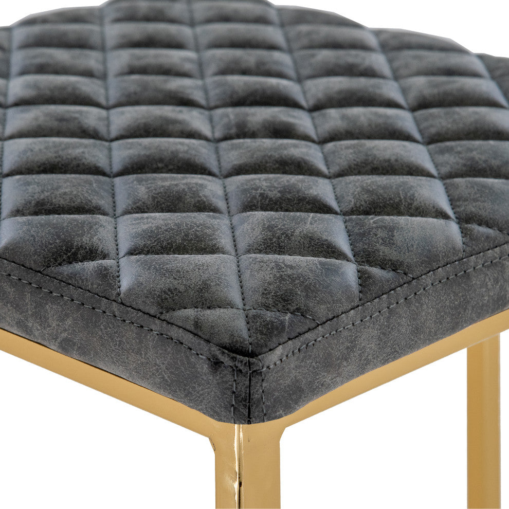 Quincy Leather Barstool Square Seats and Gold Metal Frame, Gray