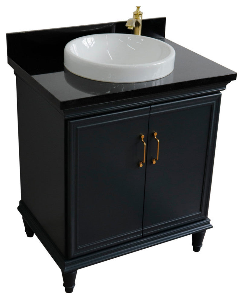 31" Single Vanity, Dark Gray Finish With Black Galaxy And Round Sink