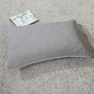 Elegant Modern Floral Grey Diamond Pattern Quilted Coverlet Bedspread Set, Queen