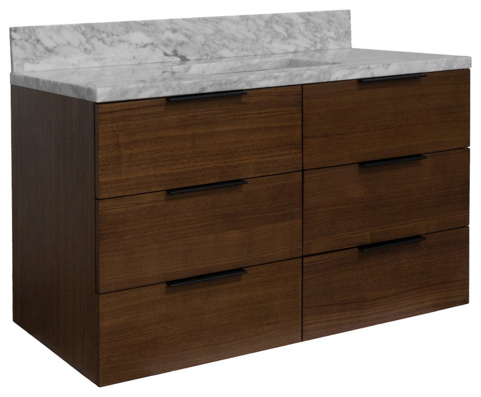 Oslo 42" Floating Wall Mounted Bathroom Vanity, Walnut, Carrara Marble