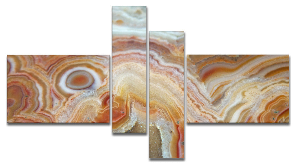 Strips and Ovals on Agate, Abstract Canvas Wall Art Print, 60"x32", 4 panels
