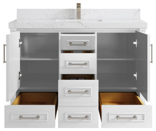 Aberdeen 48 Single Sink Bath Vanity in White 2" Empira Quartz
