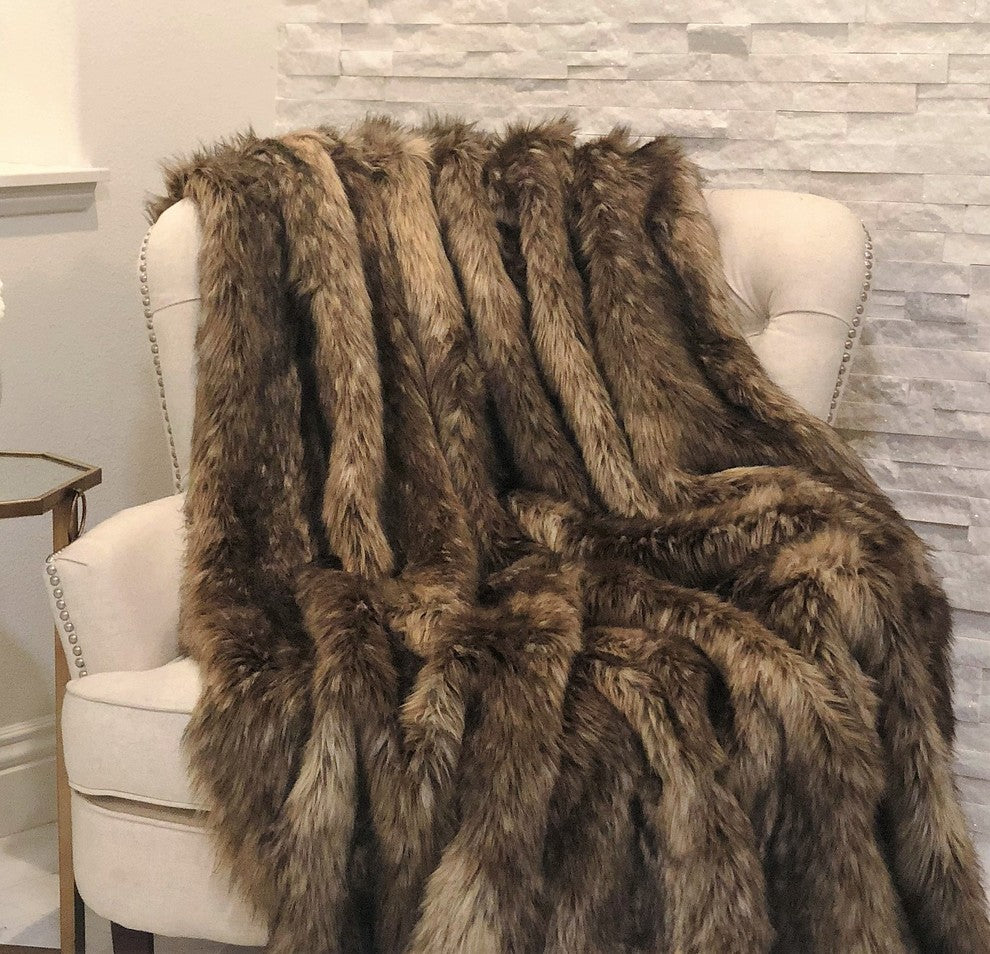 Plutus Faux Mountain Coyote Handmade Throw Blanket, 80 X 110 Twin, Single Sided