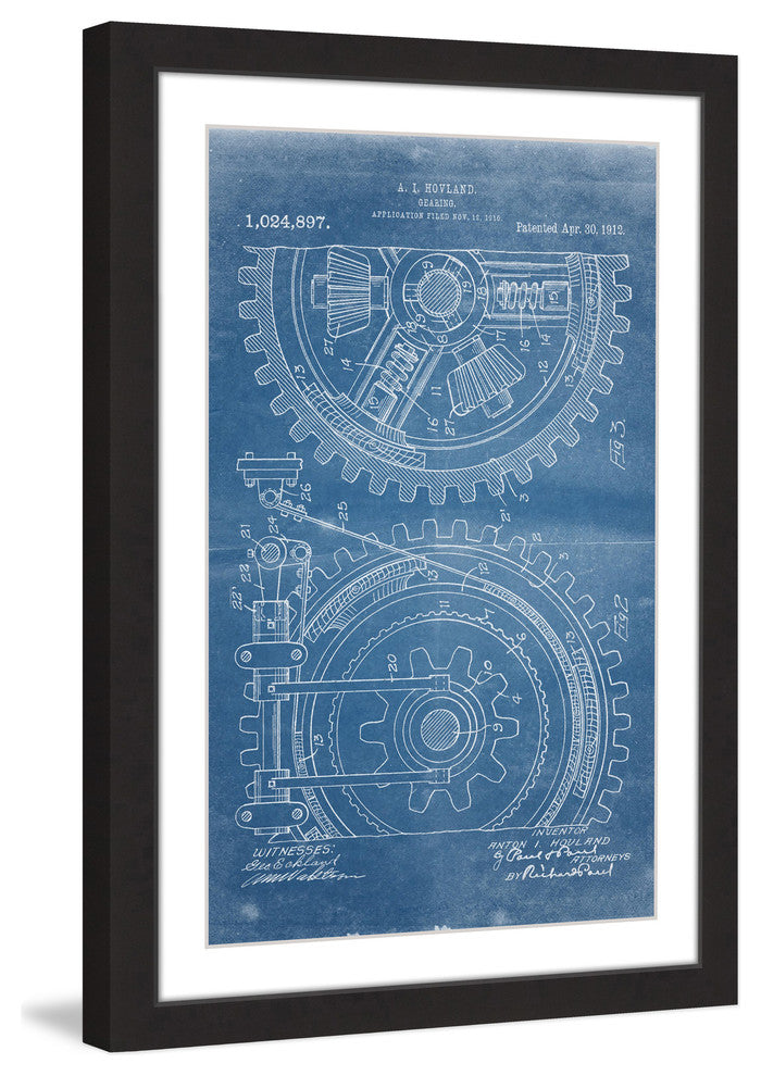 "Gears 1912 Blueprint" Framed Painting Print