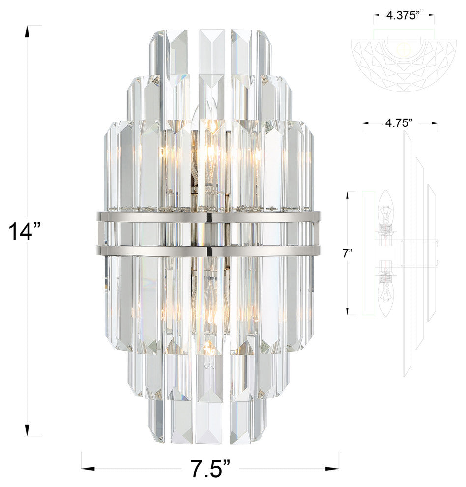 Crystorama Lighting Group HAY-1402 Hayes 2 Light 14" Tall Wall - Polished