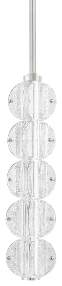 Lindley 5-Light LED Pendant, Polished Nickel Frame, Etched Shade