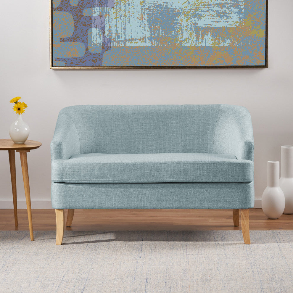 GDF Studio Shelby Mid Century Modern Fabric Loveseat, Light Blue