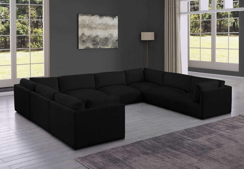 Ease Polyester Upholstered U-Shaped Modular Sectional, Black, 8 Piece: 4 Corner, 4 Armless