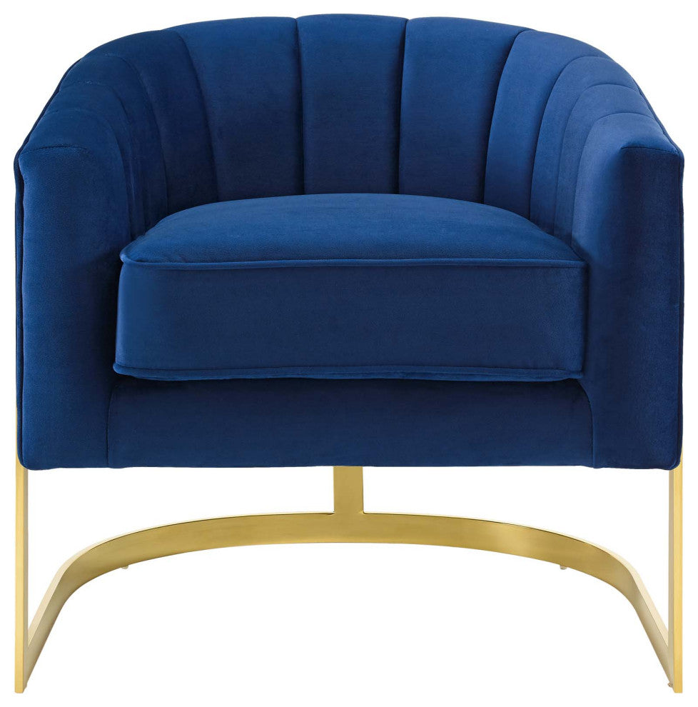 Lounge Accent Side Chair Armchair, Velvet Fabric Metal Steel, Navy Blue