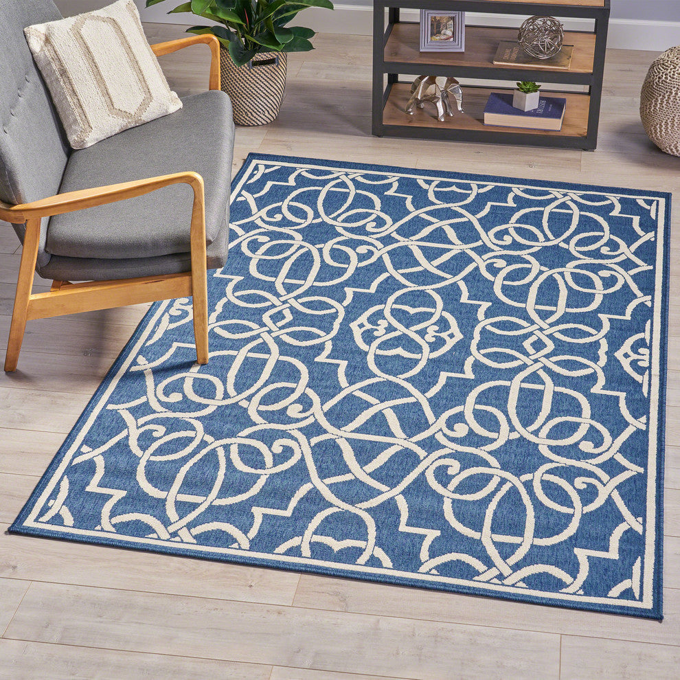 GDF Studio Alfonso Indoor Geometric 5x8 Area Rug, Navy and Ivory