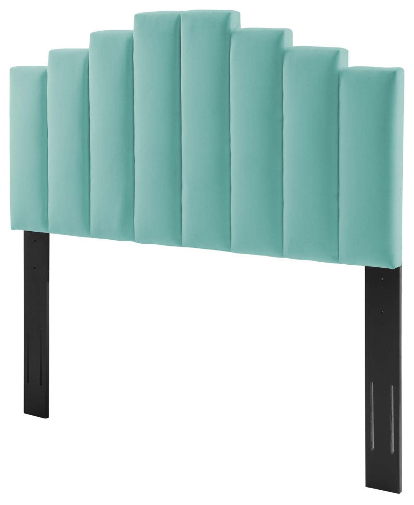Platform Bed Frame, Twin Size, Velvet, Blue, Modern Contemporary, Bedroom Master
