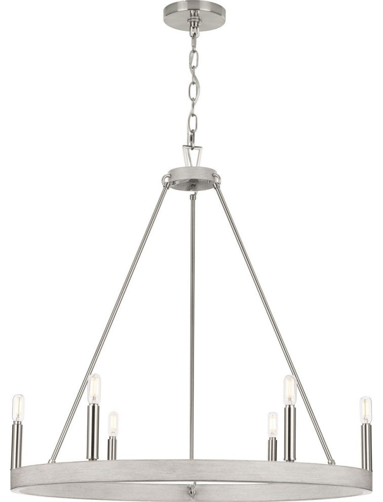 Galloway 6-Light 28.25" Brushed Nickel Chandelier With Grey Washed Oak Accents