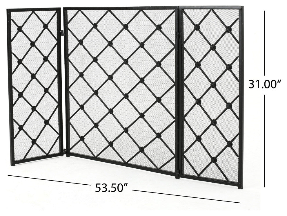 GDF Studio Chamberlain 3 Paneled Iron Fireplace Screen, Black