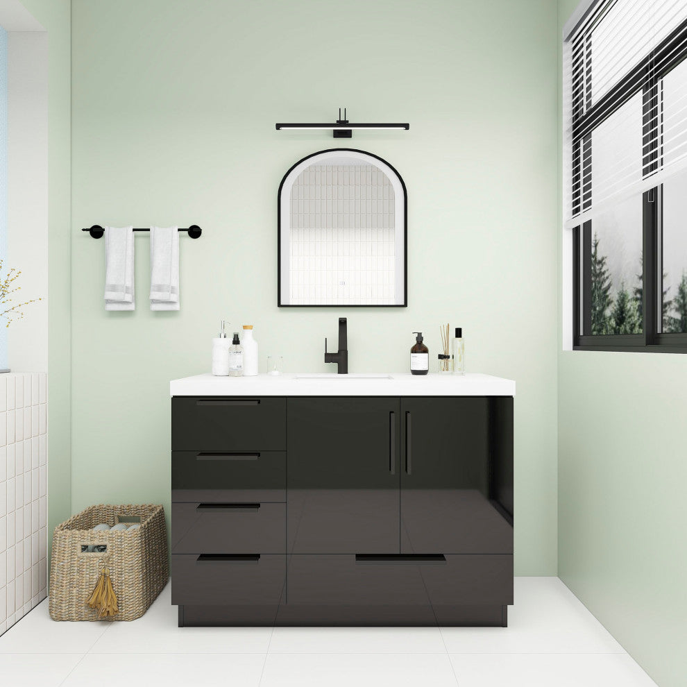 Carla 48" Freestanding Bathroom Vanity, Gloss Black