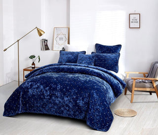 Velvet Dreams Dark Blue Plush Diamond Tufted Bedspread, King