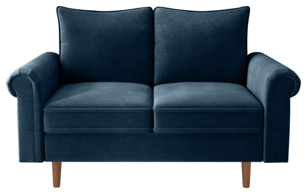 The Delta II Velvet Rolled Arm Loveseat, Dark Blue