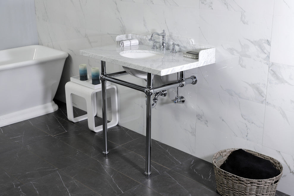 Kingston Brass LMS36MB1 36" Carrara Marble Console Sink, Legs