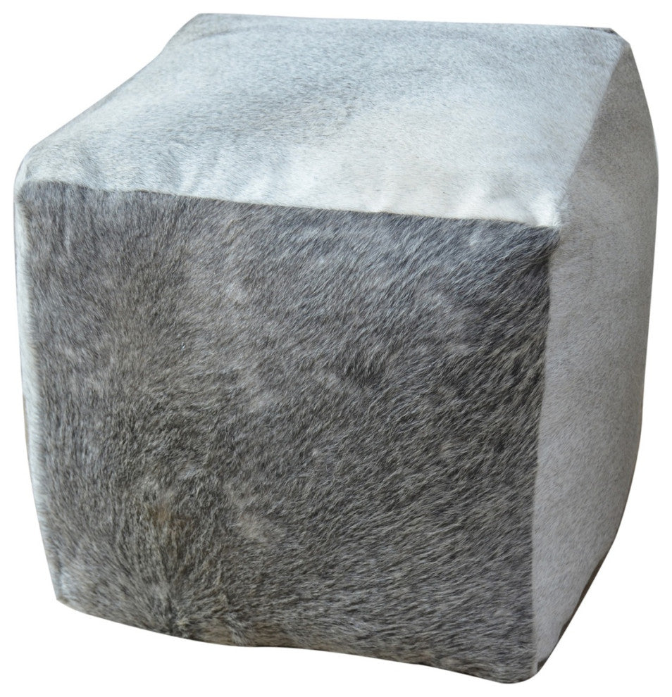 Square Cowhide Pouf India, Grey Cowhide