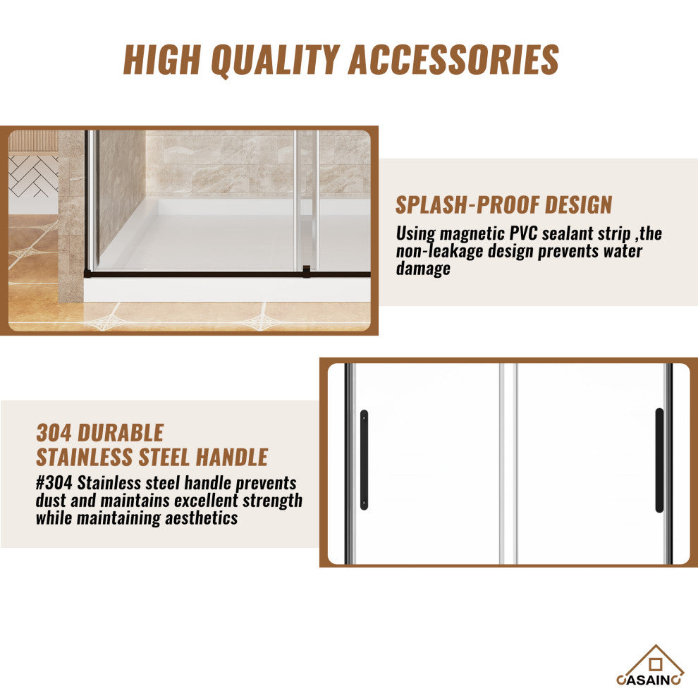 59-in to 60-in x 76-in Frameless Sliding Shower Door, Matte Black