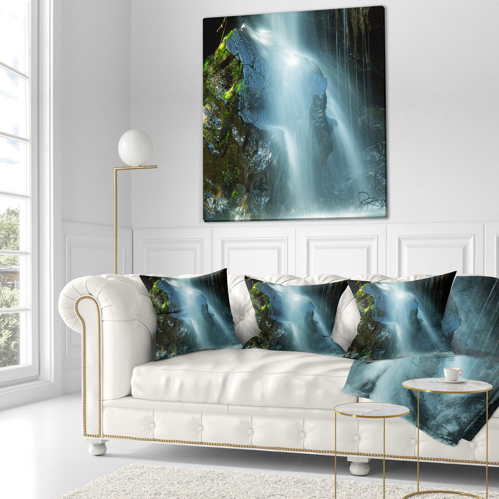 Amazing White Water Cascade Landscape Printed Throw Pillow, 16"x16"