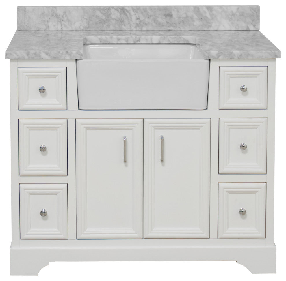 Zelda 42" Bathroom Vanity, White, Carrara Marble