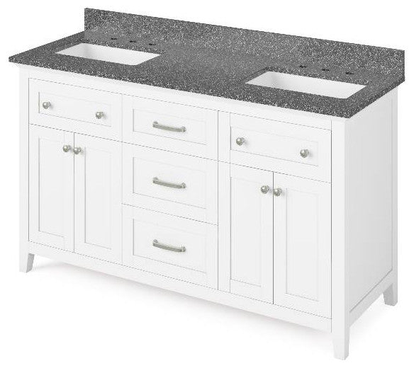 Chatham Traditional 60" White Double Sink Vanity, Boulder Cultured Marble Vanity
