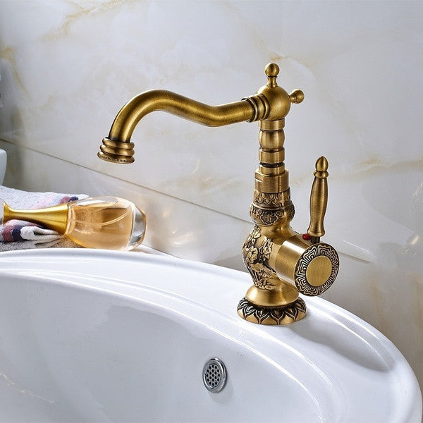 Deck Mounted Antique Brass Bathroom Faucet Ceramic Handle
