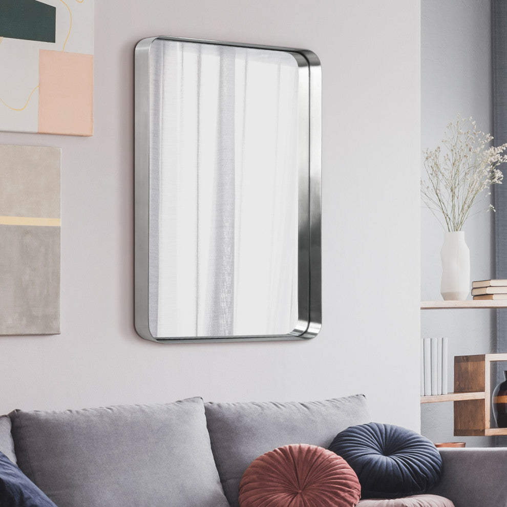 Ultra Stainless Steel Rectangular Wall Mirror, Silver, 24"x36", Brushed