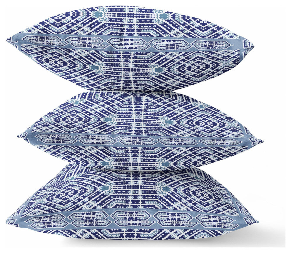 16 Indigo Blue Geostar Indoor Outdoor Throw Pillow