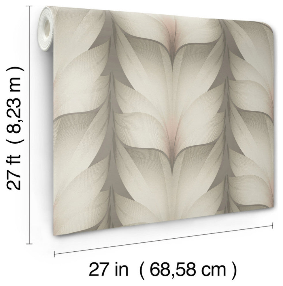 Taupe & Blush Lotus Light Stripe Wallpaper