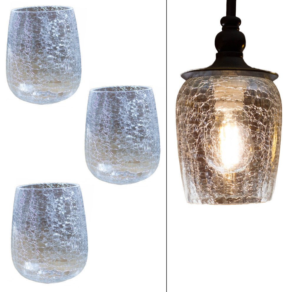 Crackle Glass Shade, Set of 3, Mini Globe Shape for Light Fixture Replacement