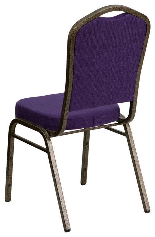 Crown Back Stacking Banquet Chair in Purple Fabric - Gold Vein Frame