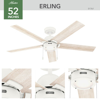 Erling Ceiling Fan, LED Light Kit and Pull Chain, Matte White, 52"