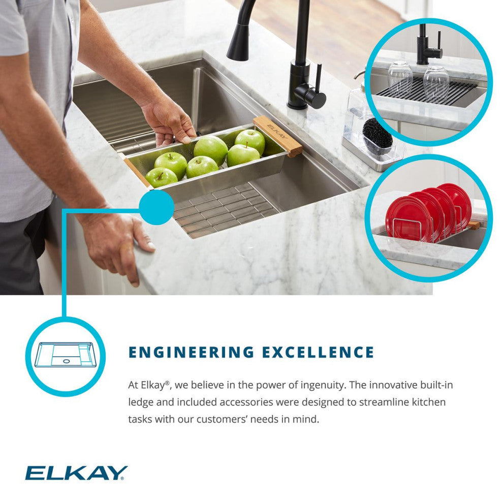 EFRU30169RTWC Elkay Crosstown 16 Gauge Workstation Stainless Steel Sink Kit