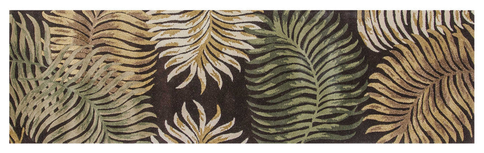 HomeRoots 8' Espresso Brown Hand Tufted Tropical Leaves Indoor Runner Rug