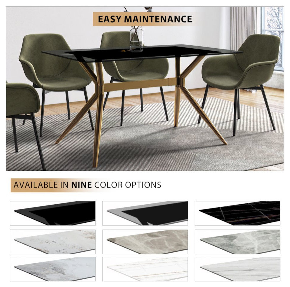Elega Series Gold Stainless Steel Dining Table 55 With Clear Glass Top