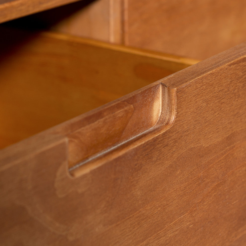 58" 3-Drawer Mid-Century Modern TV Stand, Caramel