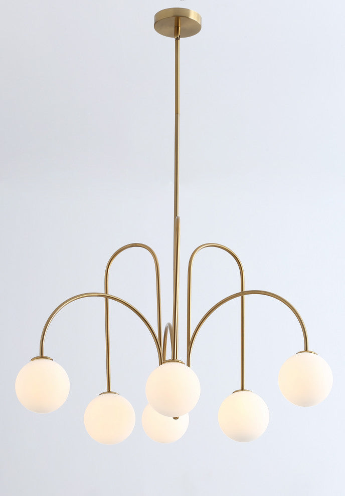 Modern Gold 6-Light White Ball Glass Style Pendant Light