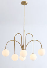 Modern Gold 6-Light White Ball Glass Style Pendant Light