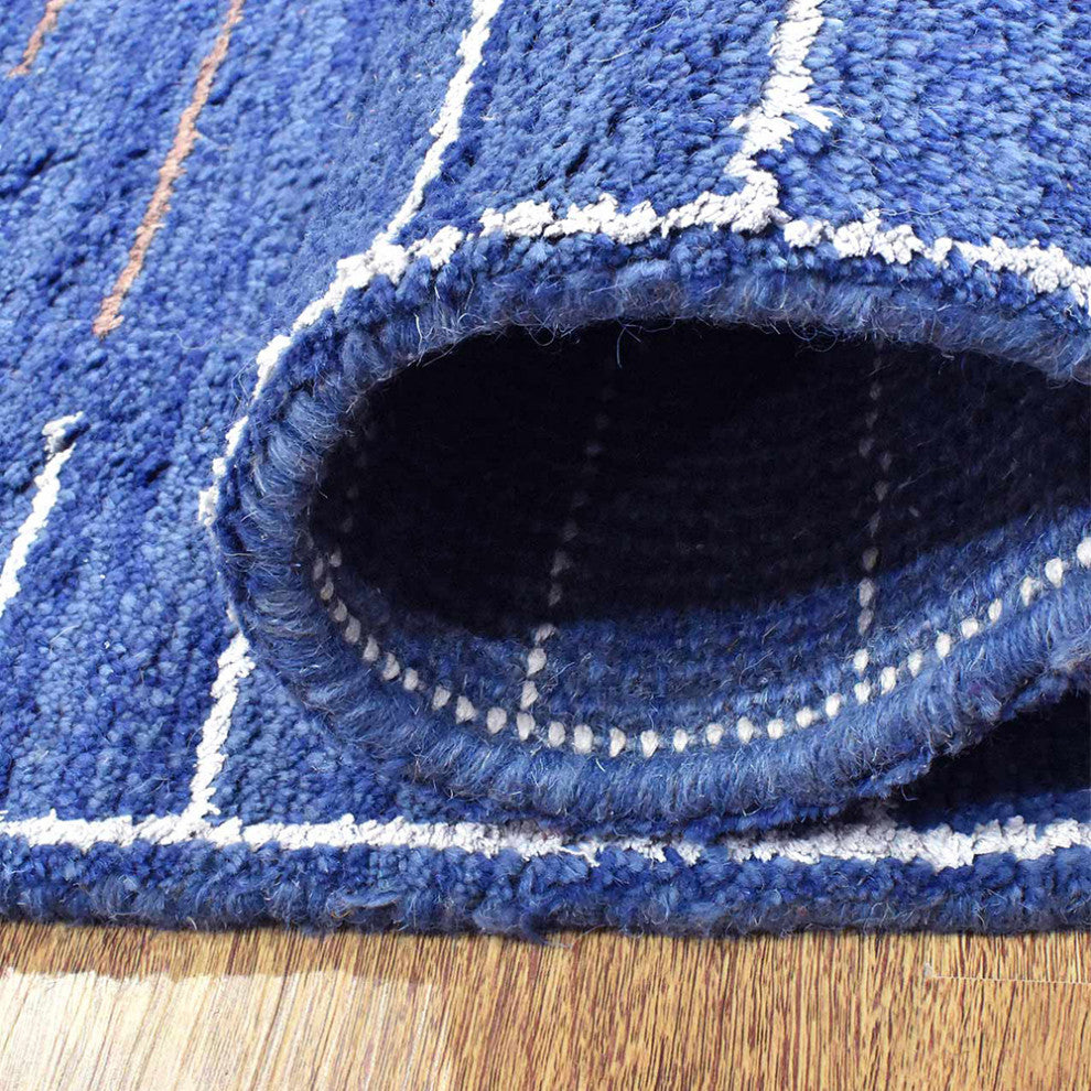 Hand Knotted Wool Area Rug Abstract Blue Beige
