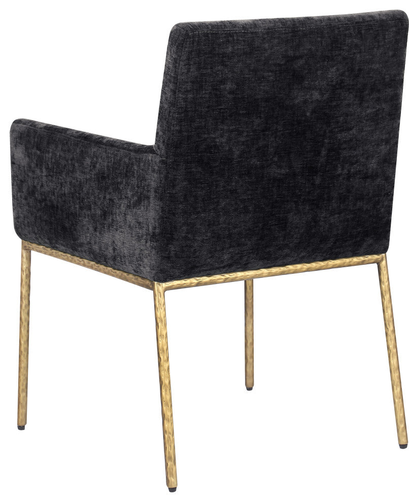 Reeves Upholstered Dining Chair, Black, Chenille , AC,  Brushed Brass, Set of 2