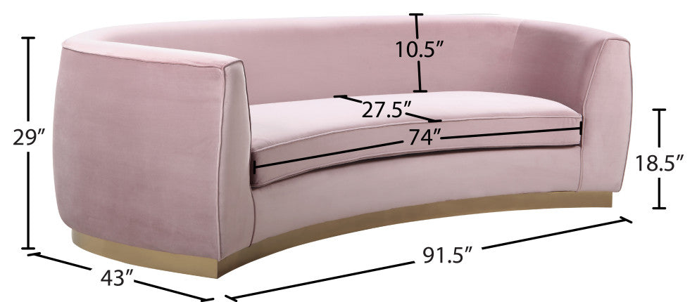 Julian Velvet Upholstered Sofa, Pink, Gold Base
