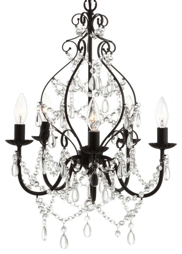 Maura 5-Light 17" Crystal and Metal Chandelier, Black