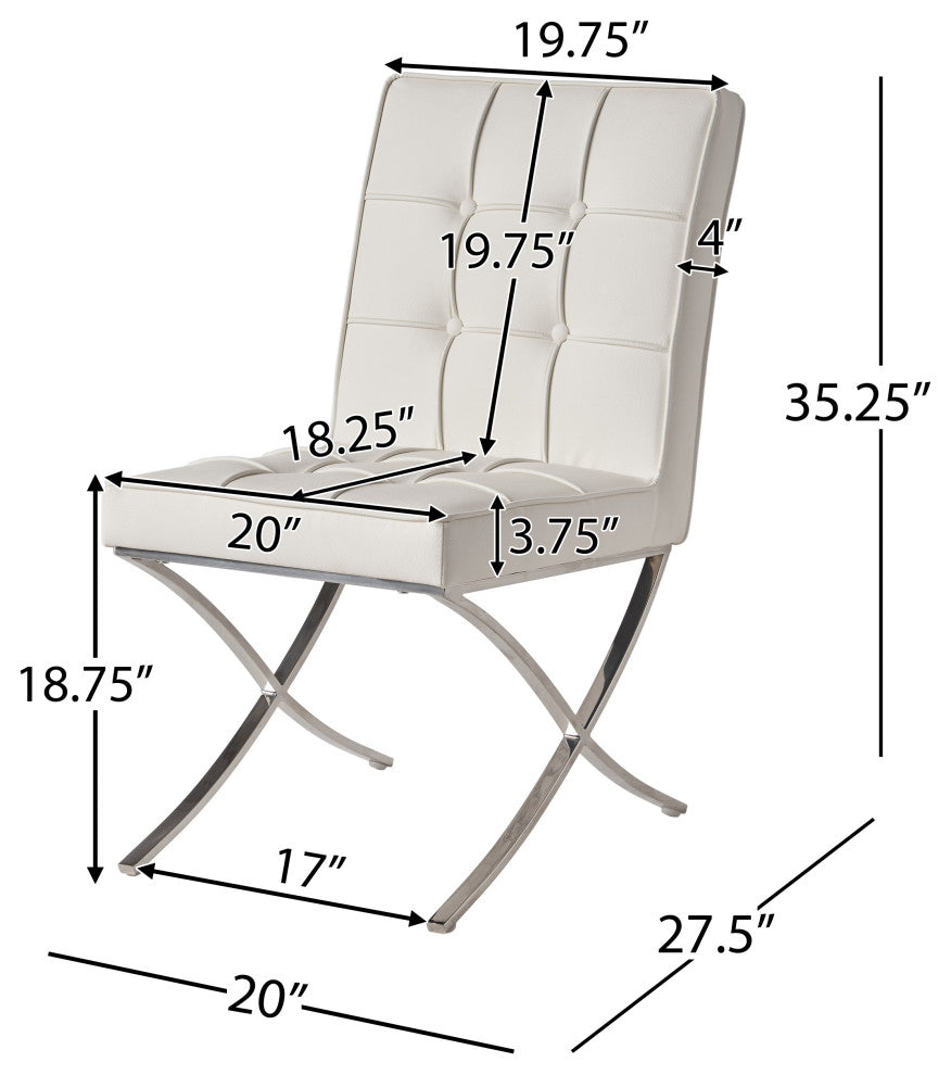 GDF Studio Pandora Modern Button Tufted Bonded Leather Dining Chairs, Set of 2, White