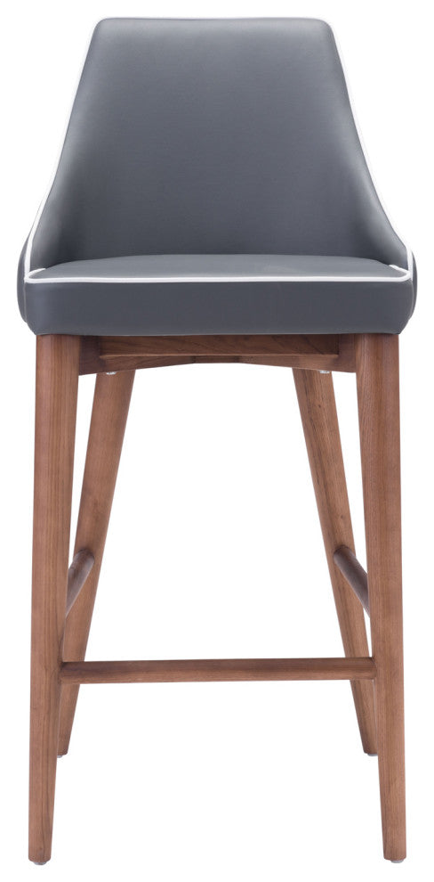 Contemporary Wood Faux Leather High Back Bar Stool , Dark Gray