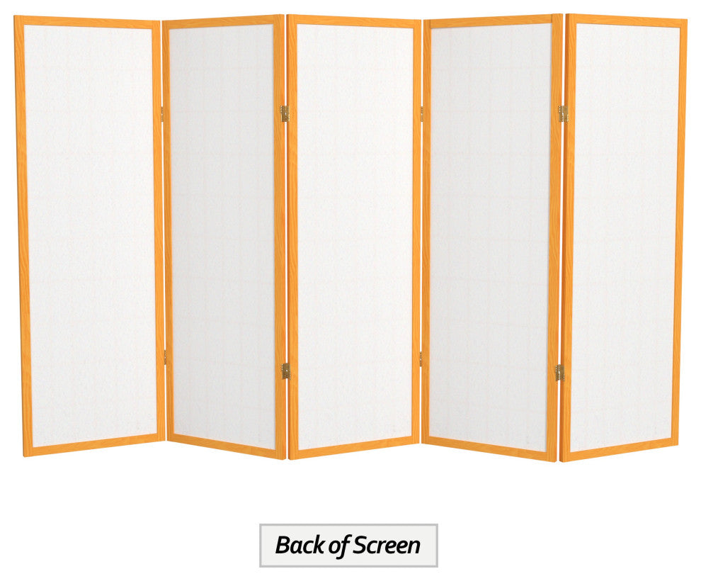 4' Tall Window Pane Shoji Screen, Honey, 5 Panels